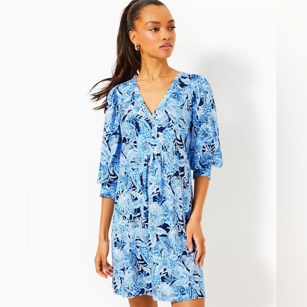 Lilly Pulitzer Women’s Cass Dress in Bonaire Blue Coastal Constellation, Size XS